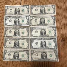 Lot of 10 1963 B $1 Dollar Bills Joseph Barr Notes Circulated