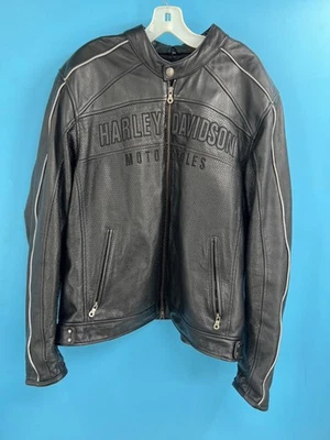 Men's HARLEY-DAVIDSON Black Leather Perforated Motorcycle Jacket Sz 2XL - Image 1 of 4