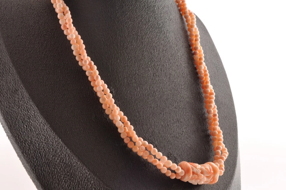 Collar piel de ángel coral "flores de cerezo" (154ct) broche oro 14k, certificado. Foto 4 de 4