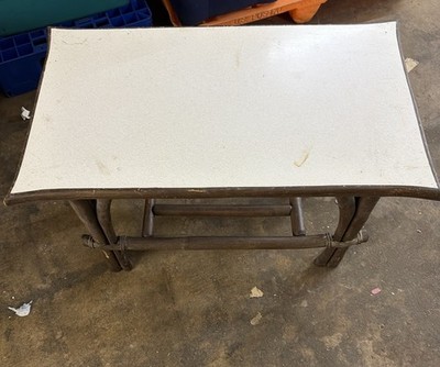 Vintage MCM Calif-Asia Rattan Side Table White Laminate Formica Top