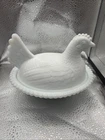 Vintage Indiana White Milk Glass Hen on Nest Covered Dish