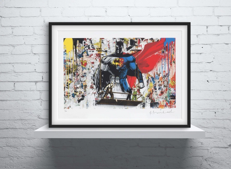 Mr. Brainwash "Batman vs. Superman" Edición Firmada.  Arte de pared impresión muy rara. Foto 3 de 4