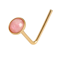 Opal Gold Nasenstecker Rosa 9Kt Gold 22G (0,6Mm) 2,5Mm L Gebogen Piercing Sch...