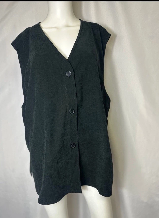 Chaleco Denim & Co Negro Sin Mangas - 3X - Cuello Mezcla Poliéster Bolsillos Delanteros Foto 3 de 4