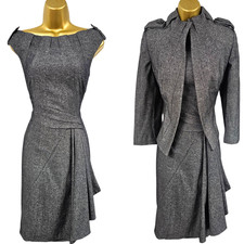 Reserved  Karen Millen UK 10  Charcoal  Wool Mix Drape Pleat Dress & Jacket Suit