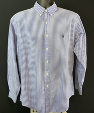 Ralph Lauren Shirt Mens 16.5 34/35 Blue White Plaid Yarmouth Button Down Cotton