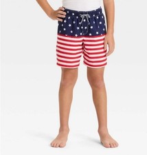 Boys' Flag Lined UPF 50 Swim Trunks - Cat  Jack L 10/12 NWT Above The Knee