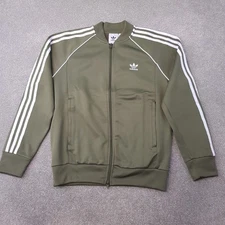 Adidas Mens Track Jacket Medium Green Khaki Firebird Originals SST Trefoil Zip