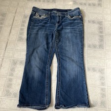 Vigoss Heritage Fit Capri Dark Wash Jeans Womens Sz 13 / 14 Button back Flap