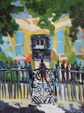 MONA VIVAR Original 12x9 Charleston Colorful Garden Abstract Fine Art Painting