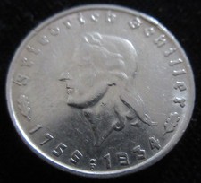MDS DEUTSCHES REICH III. REICH 2 REICHSMARK 1934 F "FRIEDR. SCHILLER" SILBER #W