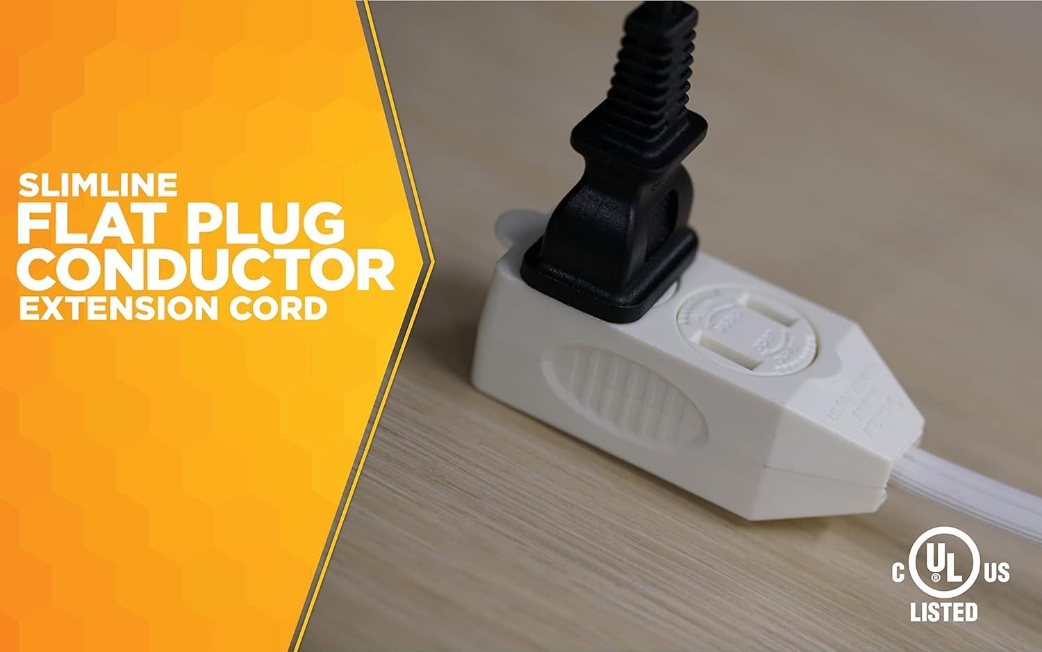 16 Gauge SlimLine Indoor Flat Plug Extension Cord, 3 Polarized Outlets - White