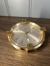 Vintage Swiza Calendar 7 Jewels Desk or Travel Clock  1960s or 1970s Brass