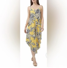 MSK Yellow Floral Sleeveless Wide-Leg V-Neck Jumpsuit L Blended Fabric