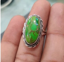Green Turquoise Ring Sterling Silver Statement Valentine Ring All Size R 574