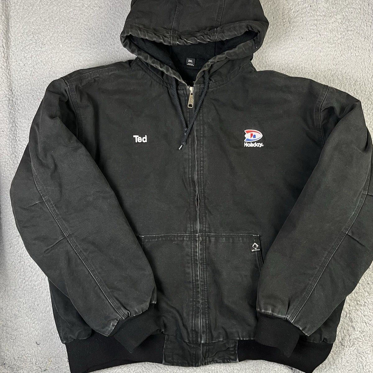 Vintage Holiday Gas Station Work Jacket Hooded Coat Dri Duck 
