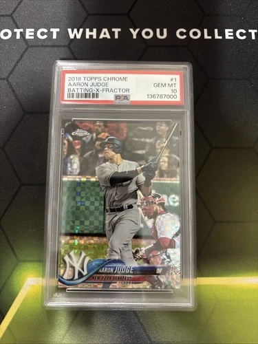 2018 TOPPS CHROME #1 AARON JUDGE BATTING-X-FRACTOR PSA 10 GEM MINT YANKEES MVP