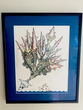 Vintage Framed Original Surrealist Ink Drawing on Paper