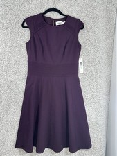 NWT Eliza J Womens Ponte Knit Dress Size 8 Purple Cap Sleeve Pintuck