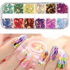 12 Colors Nail Art Glitter Sequins, 3D Sparkly Leaf Shape Nail Leaf Flakes