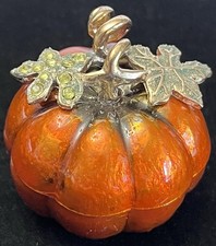 Monet Jeweled Pumpkin Trinket Box Enamel Hing...