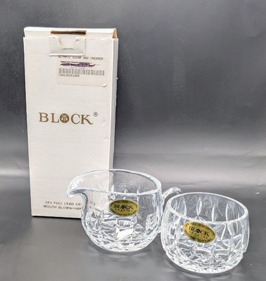 Block 24% Lead Crystal Sugar & Creamer Set Mouth Blown Handcut w/ Box Poland