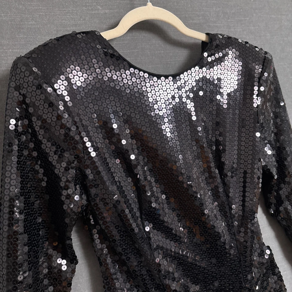 Vestido Vintage Lillie Rubin 6 Negro Lentejuelas Cóctel Fiesta Formal Manga Larga Glamour Foto 2 de 4