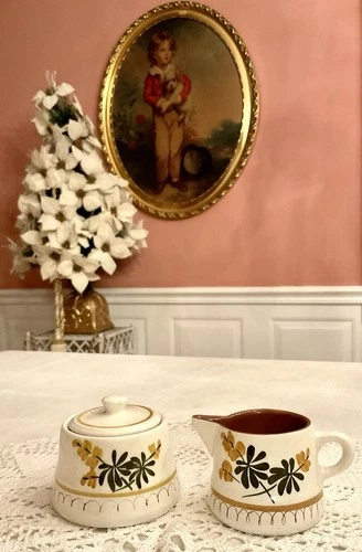 Stangl Pottery Golden Blossom Creamer & Sugar Bowl with Lid Vintage Retired USA