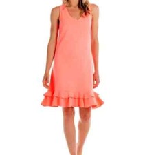 FRESH PRODUCE Medium Sunset Orange SUNRISE Cotton Flounce V Neck Dress 68 NWT M
