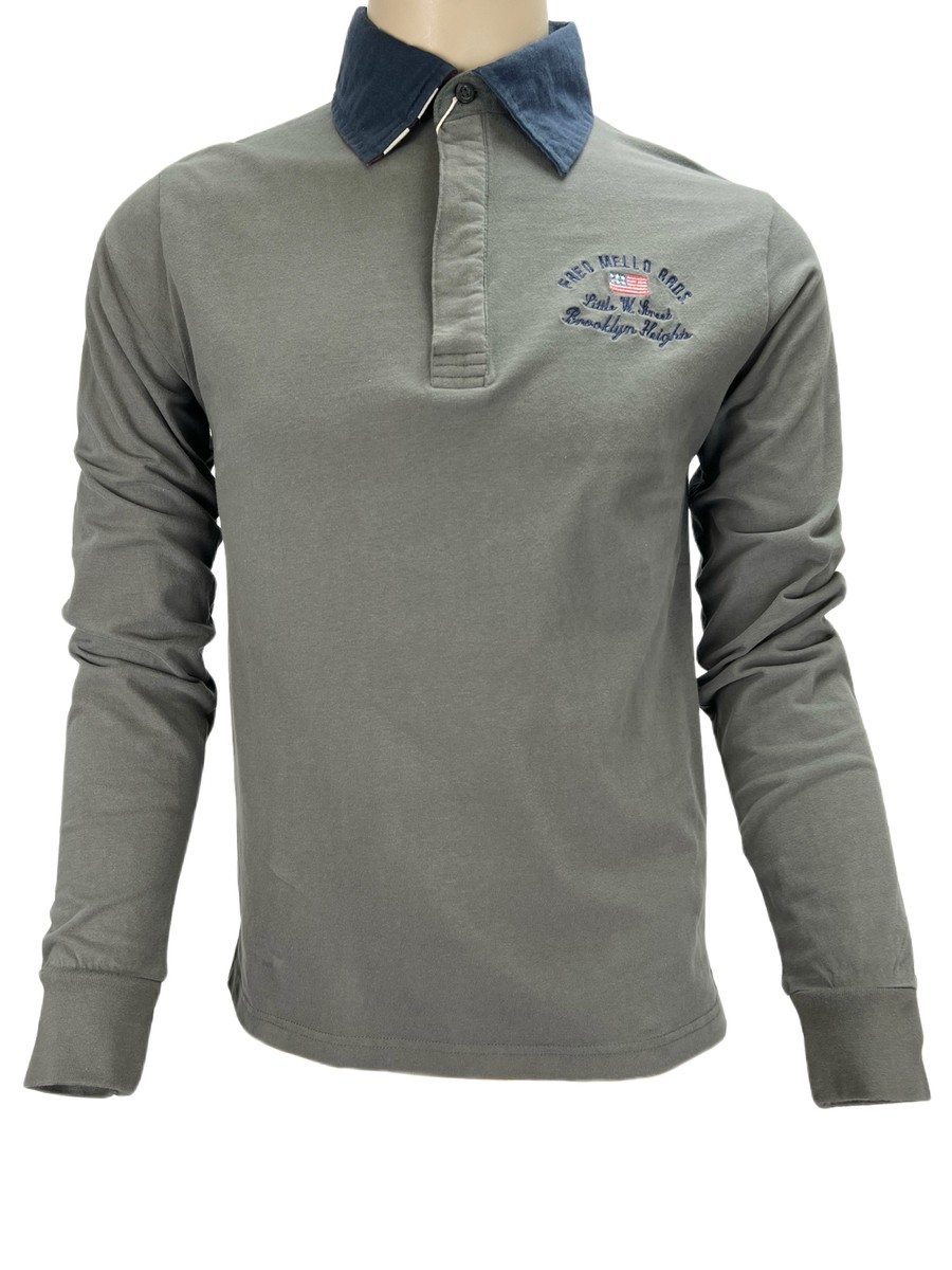 FRED MELLO Men's Gray Embroidered Long Sleeve Polo Sz S NWT