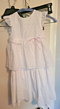 Edgehill Collection Girls Eyelet Tiered white dress with pink bow Size 5