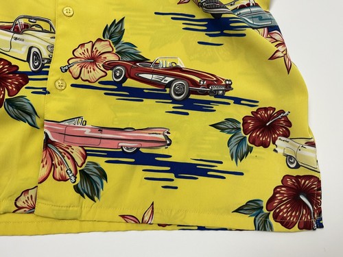 Vintage 90s Box Office Island Hawaiian Shirt Men L Classic Cars Floral Polyester - Picture 11 of 16