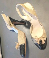 Prada Vtg Croc Round Cap Toe Sling Back Muslin Heels W/Bow Sz 38/7 euc Vtg Pinup
