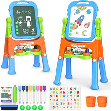 Kids Easel Standing Art Easel for Kids, Double Sided Magnetic Chalkboard Whitebo