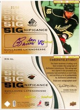 UD SP GAME USED SPGU 2010 GUILLAUME LATENDRESSE NHL WILD AUTHENTIC AUTOGRAPH /50