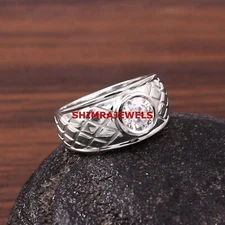 Moissanite With 18K White Gold Plated 925 Sterling Silver Ring for Men's #976