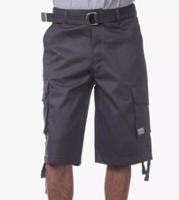 Pro Club Men's Cotton Twill Cargo Shorts Big Tall w/ belt Charcoal grey