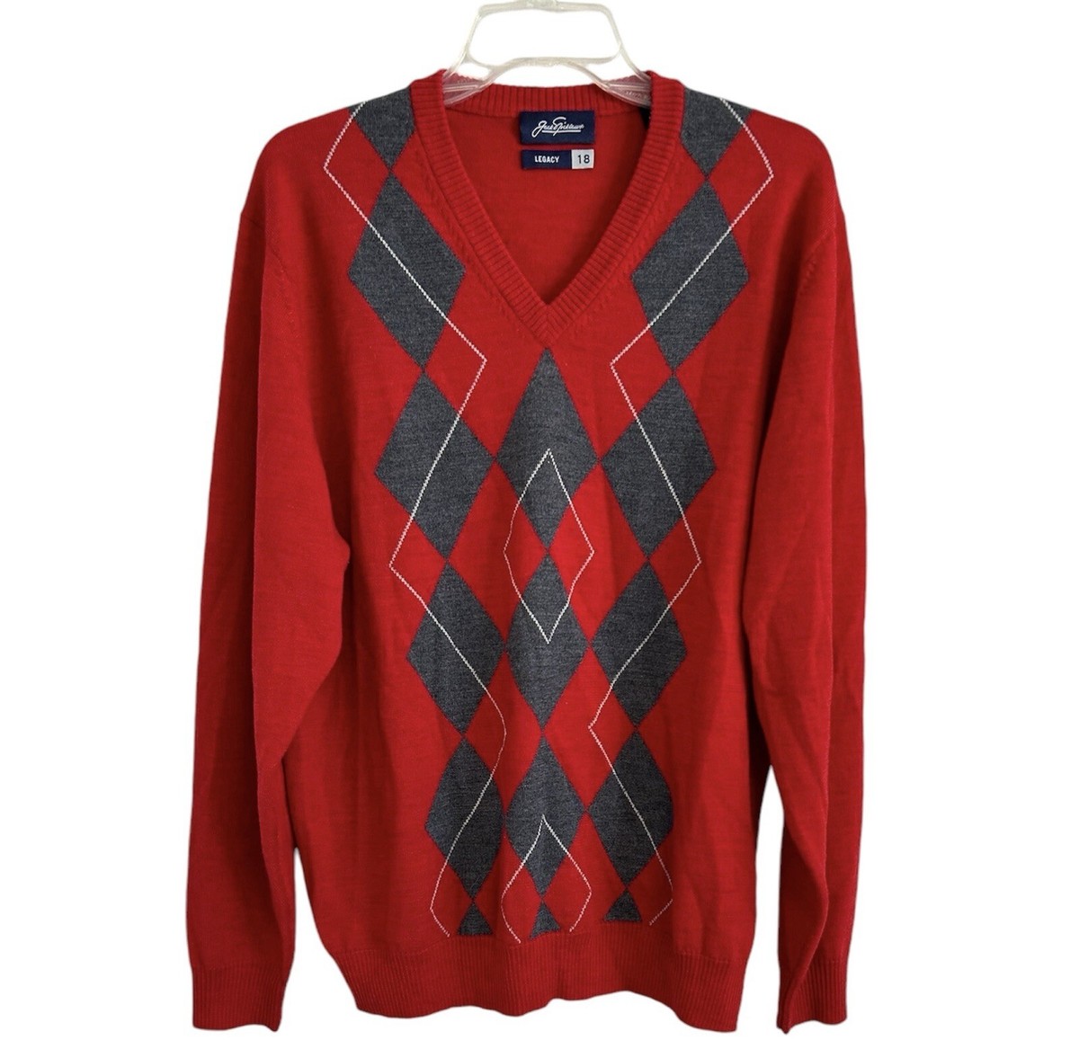 Jack Nicklaus Legacy 18 Red Gray Argyle Wool Sweater Mens Medium