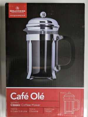Grunwerg Cafe Ole French Press Filterkaffeemaschine Chrom Kaffeemaschine - 6 Tassen