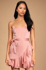 Lulu’s Pink Satin Faux-Wrap Short Dress Size XL