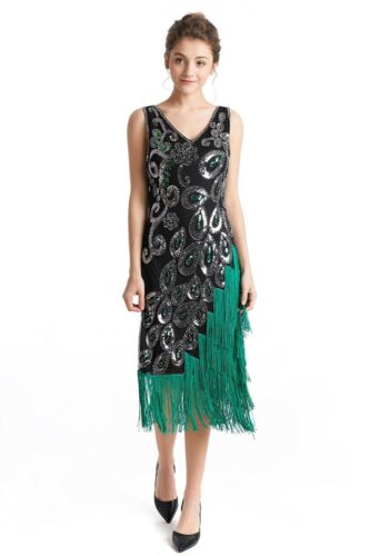 Deluxe Ladies 20s 1920s Roaring Flapper Costume Sequin Gatsby 20's Fancy Dress - Picture 2 of 14