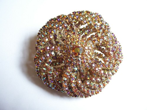 Vintage Alice Caviness Large Rhinestone Pinwheel Pin Champagne AB Colors Signed - Picture 8 of 10