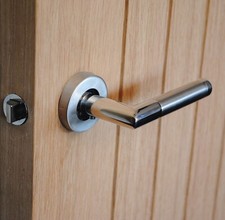 ViBE Dubel Lever on Rose Door Handle in Dual Satin & Polished Stainless Steel