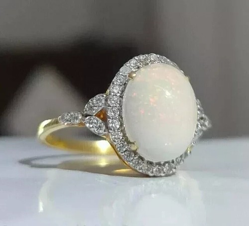 Natural Fire Opal 14K Yellow Gold Plated 4Ct Oval Cut Halo Women Engagement Ring