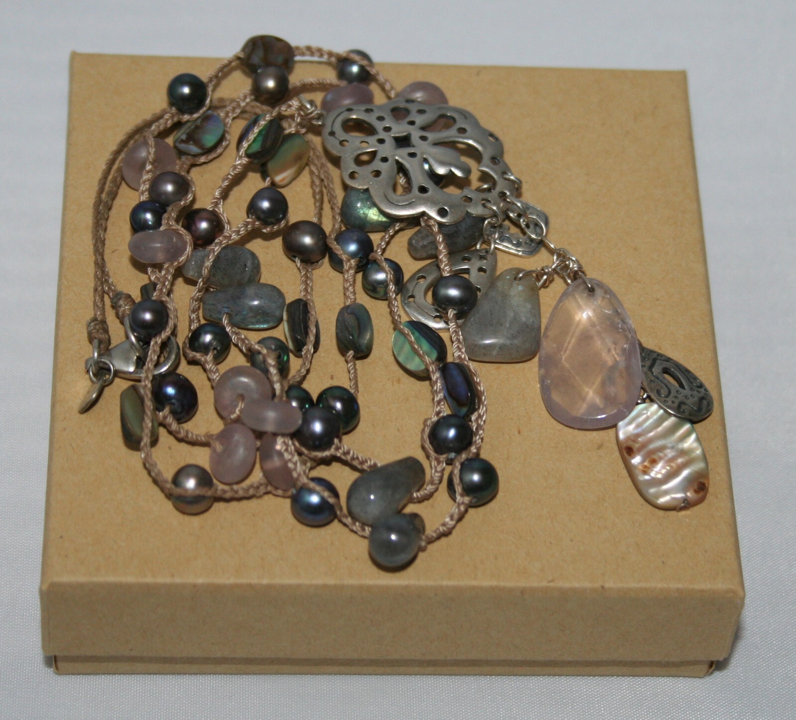 Silpada Sterling Silver Feldspar, Amethyst, Pearl & Shell Charm Necklace N2103