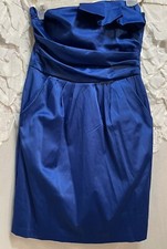 Davids Bridal Strapless Mini Dress Size 7 Royal Blue Shiny Satin Pockets NEW