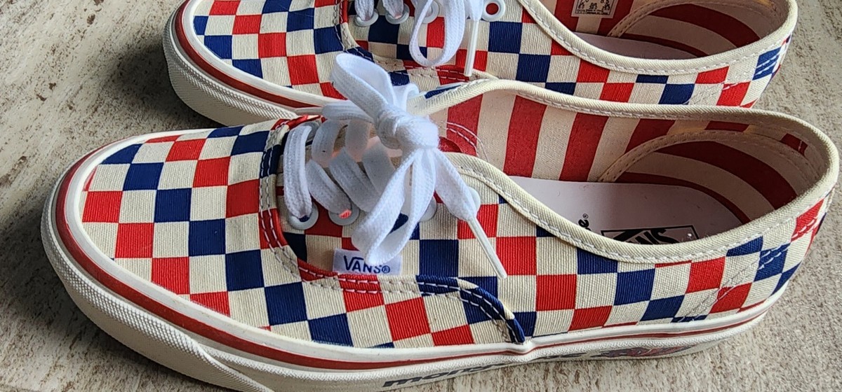 VANS Our Legends Mongoose Red Blue White Checkered Shoes Men