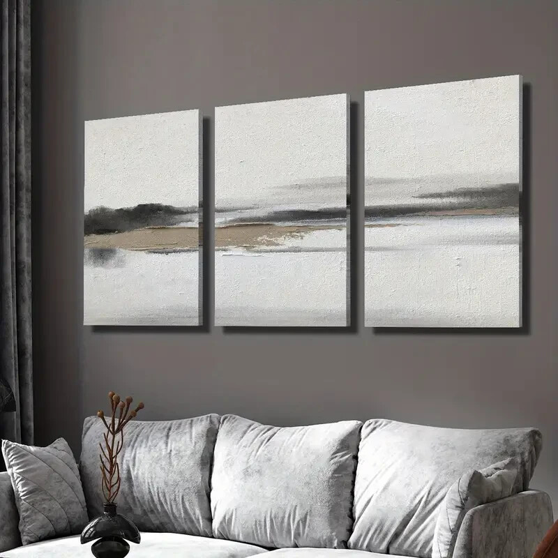 3pcs Misty Beige Landscape Painting Wall Art Canvas Unframed/Framed