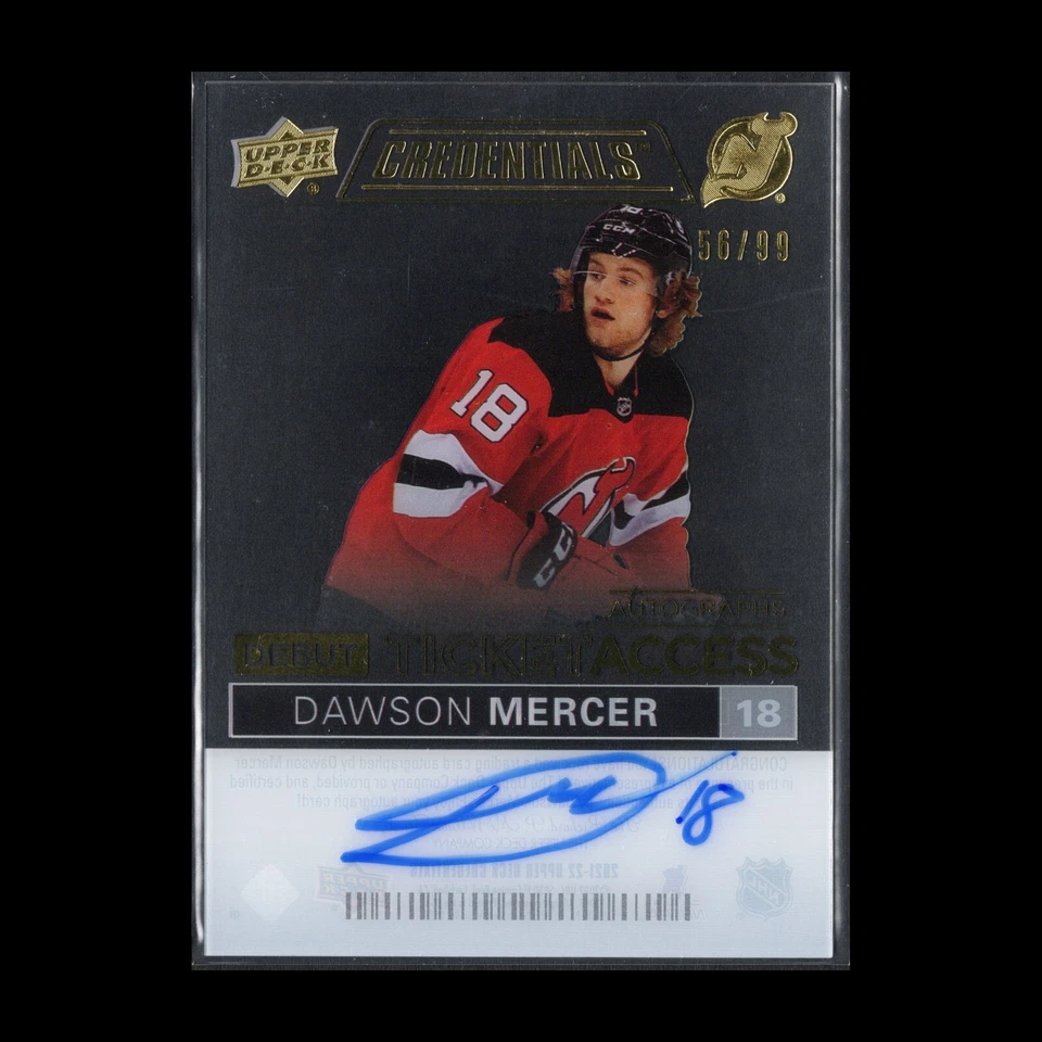 2021-22 UD Credentials DAWSON MERCER #DTA-DM /99 Debut Ticket Access AUTO RC - Image 4 of 4