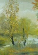 Quadro acrilico su tela paesaggio paludoso 69x50 